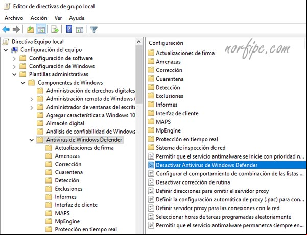 Detener Windows Defender con el Editor de directivas Detener Windows Defender con el Editor de directivas