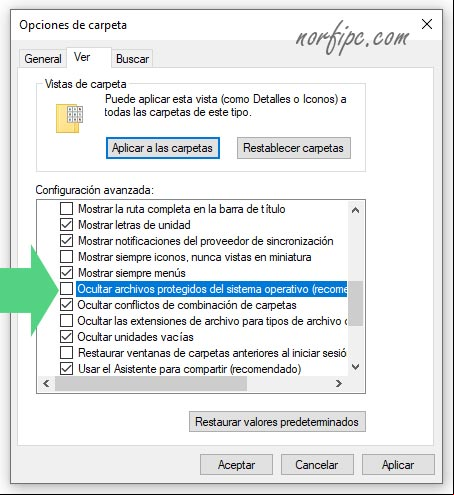 Ver archivos protegidos del sistema operativo en Windows Ver archivos protegidos del sistema operativo en Windows
