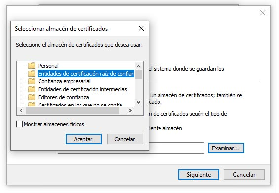 Seleccionar el almacen de certificados Seleccionar el almacen de certificados
