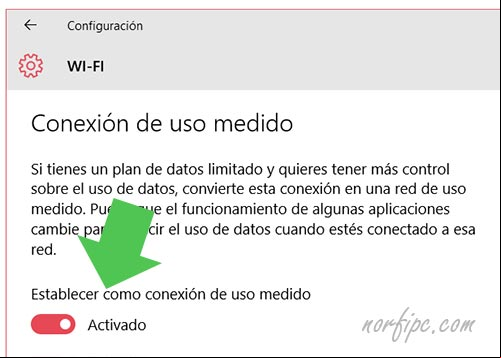 Activar Conexión de uso medido en la Wi-Fi en Windows 10 Activar Conexión de uso medido en la Wi-Fi en Windows 10