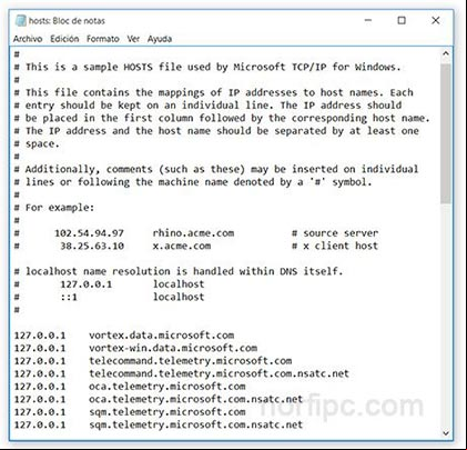 Archivo hosts modificado para impedir el del sistema a los servidores de Microsoft Archivo hosts modificado para impedir el del sistema a los servidores de Microsoft