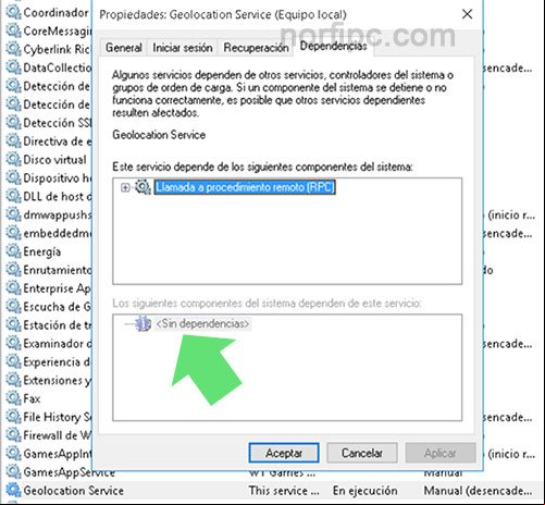 Dependencias de un servicio en Windows 10 Dependencias de un servicio en Windows 10