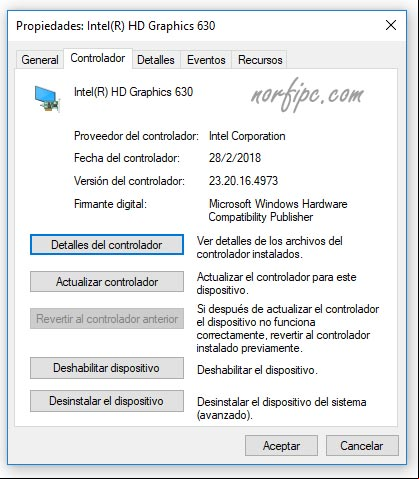Detalles del controlador del adaptador de pantalla en el de dispositivos Detalles del controlador del adaptador de pantalla en el de dispositivos