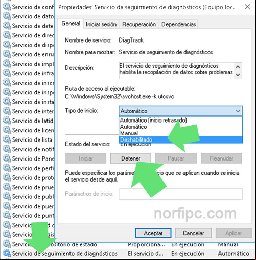 Detener o deshabilitar un servicio innecesario en Windows 10 en el de Propiedades Detener o deshabilitar un servicio innecesario en Windows 10 en el de Propiedades