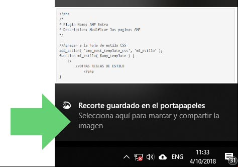 Enlace para abrir captura de pantalla en Snip & Sketch