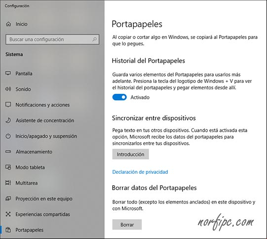 Habilitar el Portapapeles en la Configuración de Windows Habilitar el Portapapeles en la Configuración de Windows