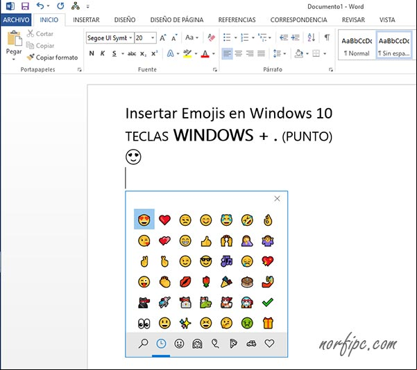 Insertar Emojis en Windows 10 en cualquier documento, usando el de Emojis Insertar Emojis en Windows 10 en cualquier documento, usando el de Emojis