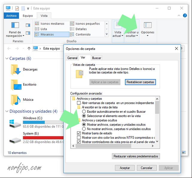 Activar mostrar archivos ocultos en en Windows 10. #Windows10 Activar mostrar archivos ocultos en en Windows 10