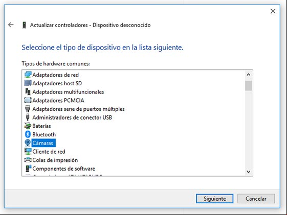 Seleccionar un controlador para una cámara web, que Windows no reconoce Seleccionar un controlador para una cámara web, que Windows no reconoce