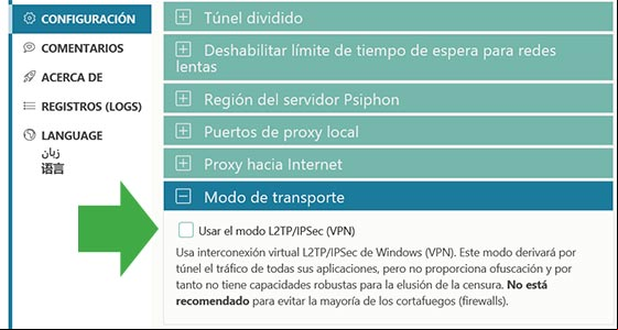 Activar el Modo VPN de Psiphon en Windows Activar el Modo VPN de Psiphon en Windows