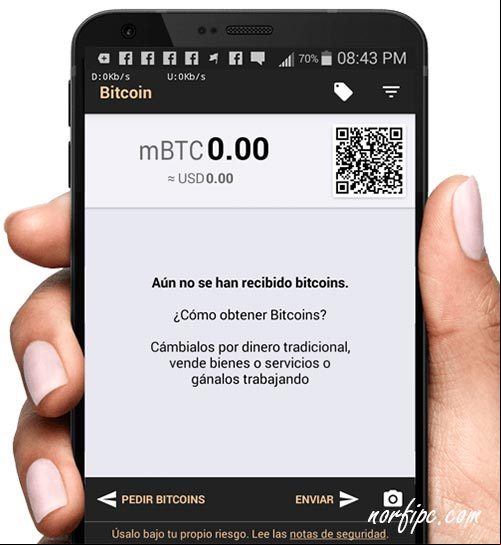 Captura de la aplicación móvil Bitcoin Wallet para gestionar Bitcoins Captura de la aplicación móvil Bitcoin Wallet