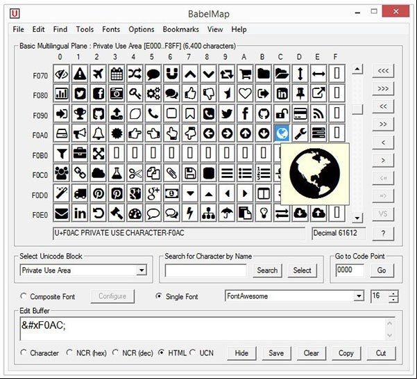 Pantalla principal del programa BabelMap