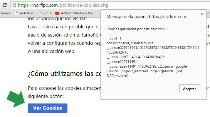 Cookies guardadas por el sitio NorfiPC