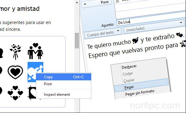 Copiar y pegar los emoticonos Emoji en un mensaje de email