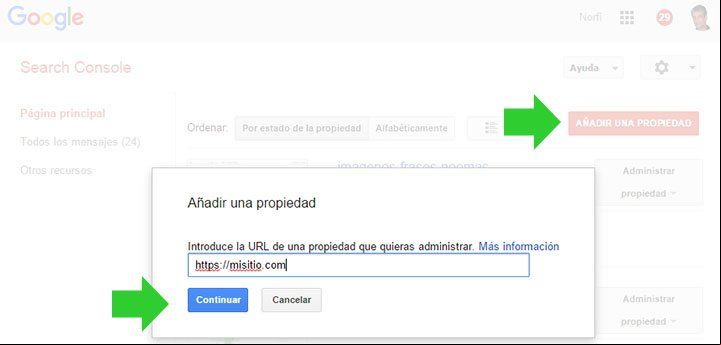 Añadir una nueva propiedad en Search Console de Google para istrar el sitio usando HTTPS Añadir una nueva propiedad en Search Console de Google