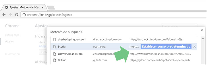 Establecer Ecosia como el buscador predeterminado en Google Chrome Establecer Ecosia como el buscador predeterminado en Google Chrome