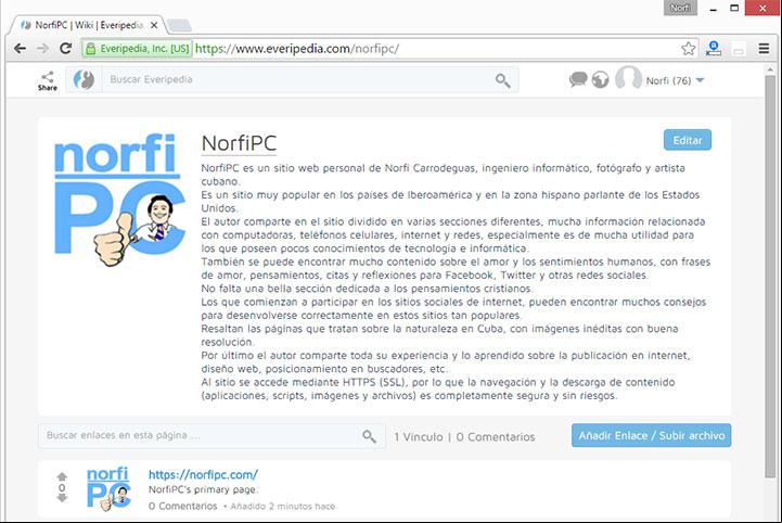 Página del sitio web NorfiPC en Everipedia Página del sitio web NorfiPC en Everipedia