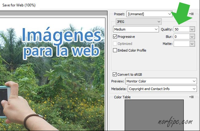 Guardando una imagen en formato JPG optimizada para la web