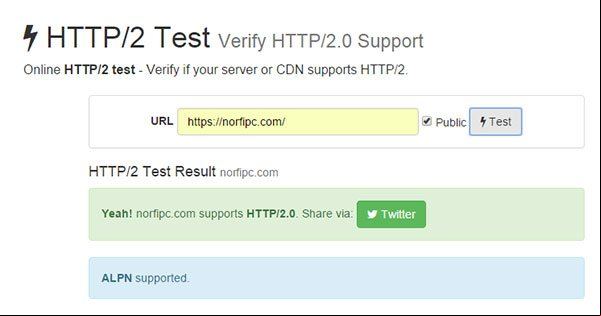 Probando con el servicio de HTTP/2 Test si HTTP/2 esta implementado en el sitio NorfiPC Probando si HTTP/2 esta implementado en el sitio NorfiPC