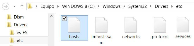 Ubicación del archivo hosts en Windows Ubicación del archivo hosts en Windows