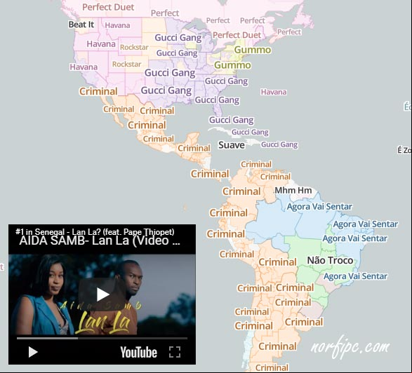 Top de videos musicales de YouTube en el mapa Top de videos musicales de YouTube en el mapa